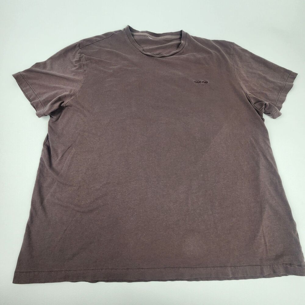 Calvin Klein Taupe Embroidered Logo T Shirt Men's XL Classic Fit Casual Tee